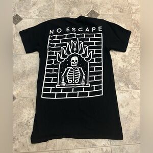 Alstyle Black Tee with Skeleton and Flames “No Escape” Design